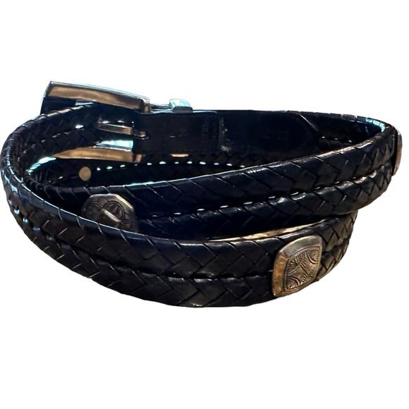 Vintage Brighton Woven Belt Womens 34 Large with Silver Buckle and Conchos - Picture 1 of 7